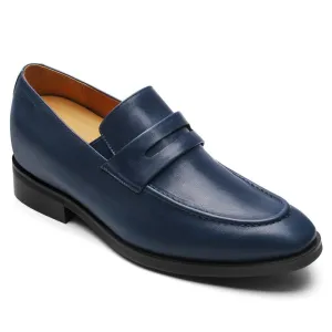 7CM/2.76 Inches CMR CHAMARIPA Elegant Blue Leather Height Increasing Slip-On Loafers