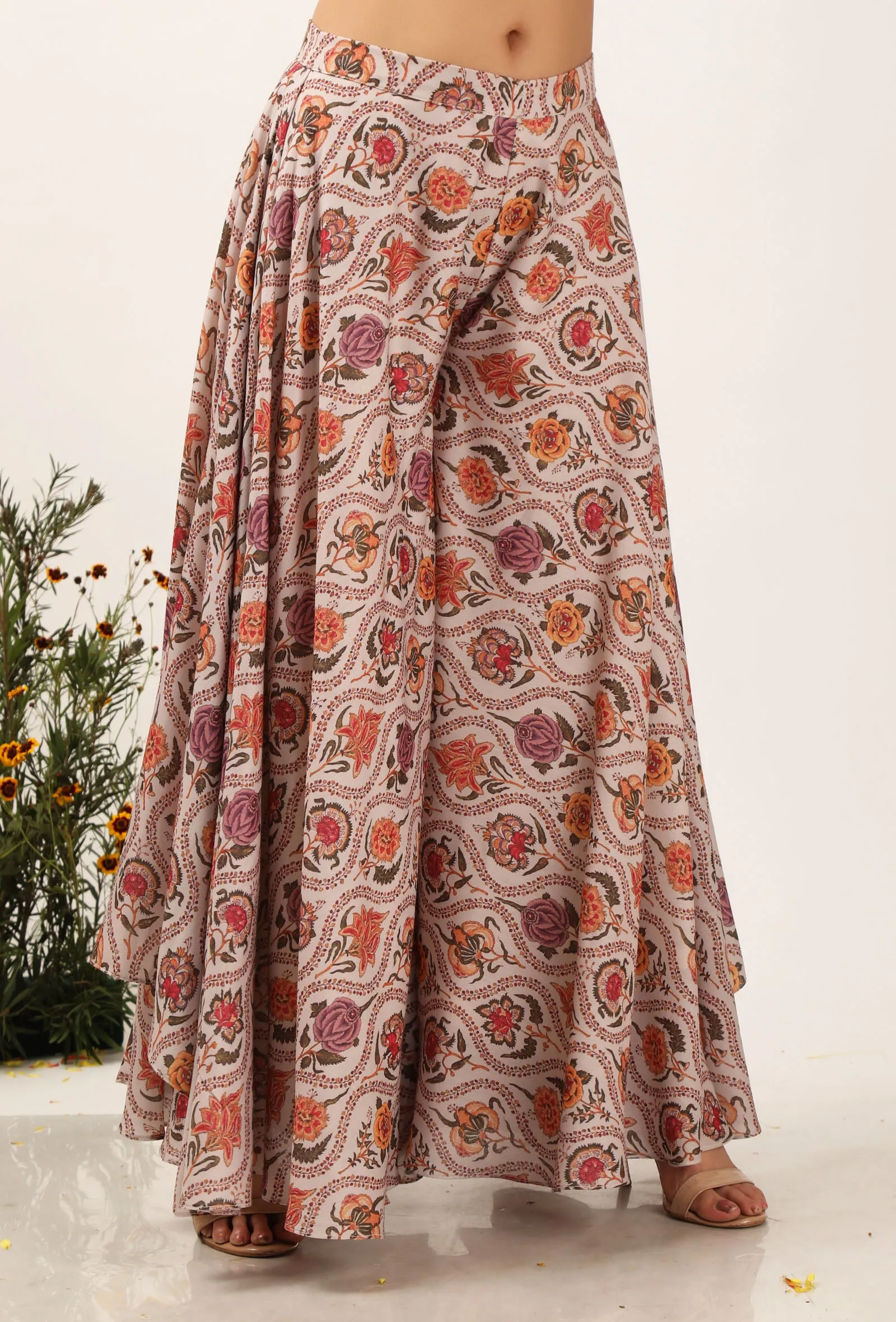 Airi Floral Chintz Assymetrical Flared Palazzo Pants