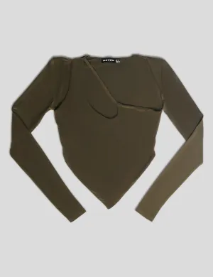 ASYMETRIC CUT OUT DETAIL TOP KHAKI