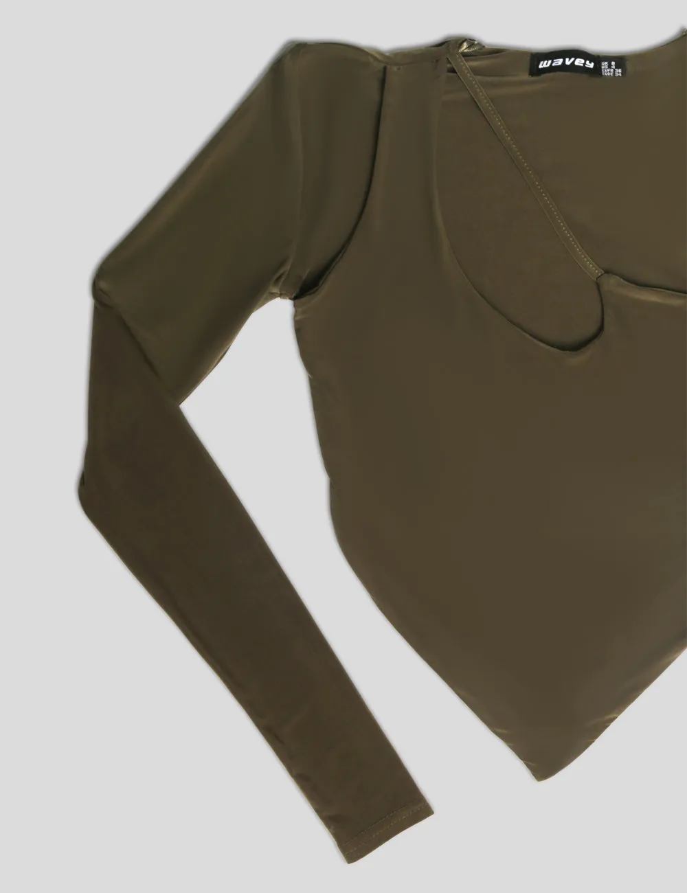 ASYMETRIC CUT OUT DETAIL TOP KHAKI