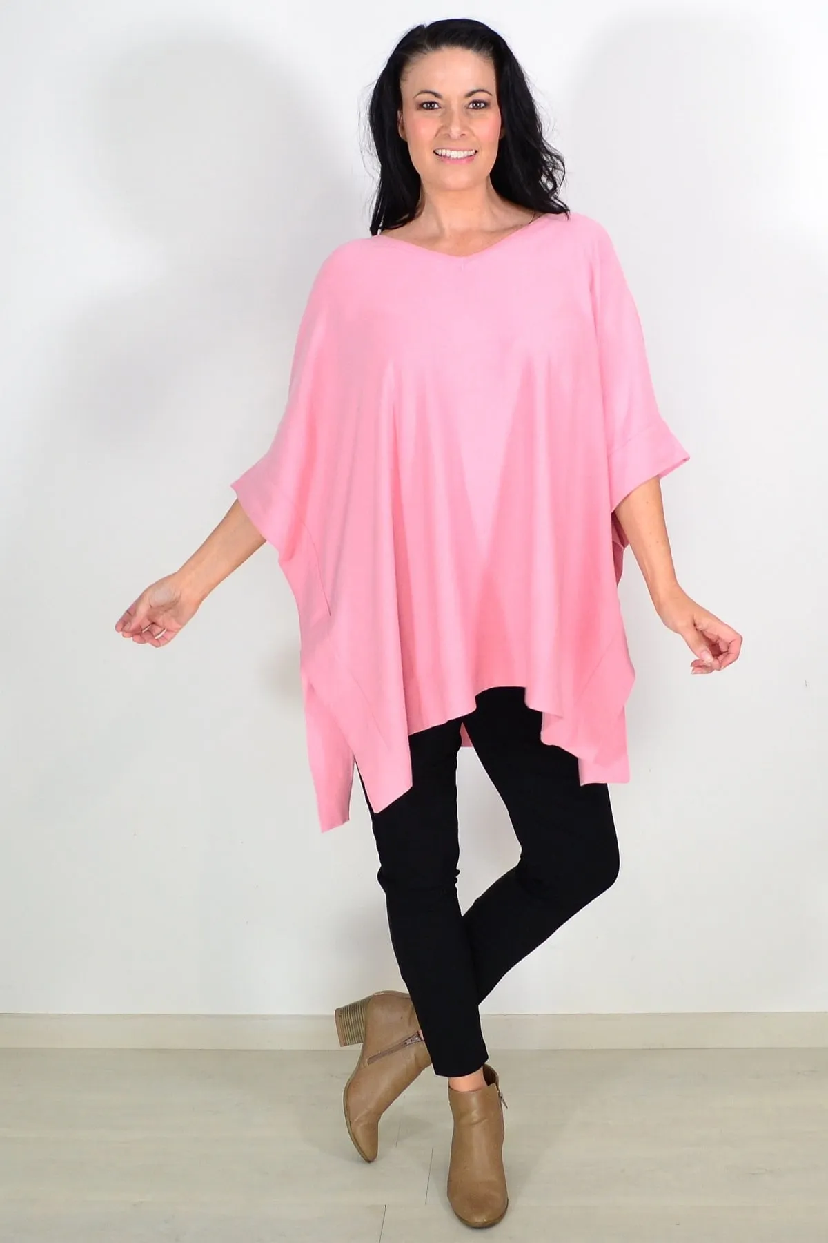 Baby Pink Wool Blend Tunic Poncho