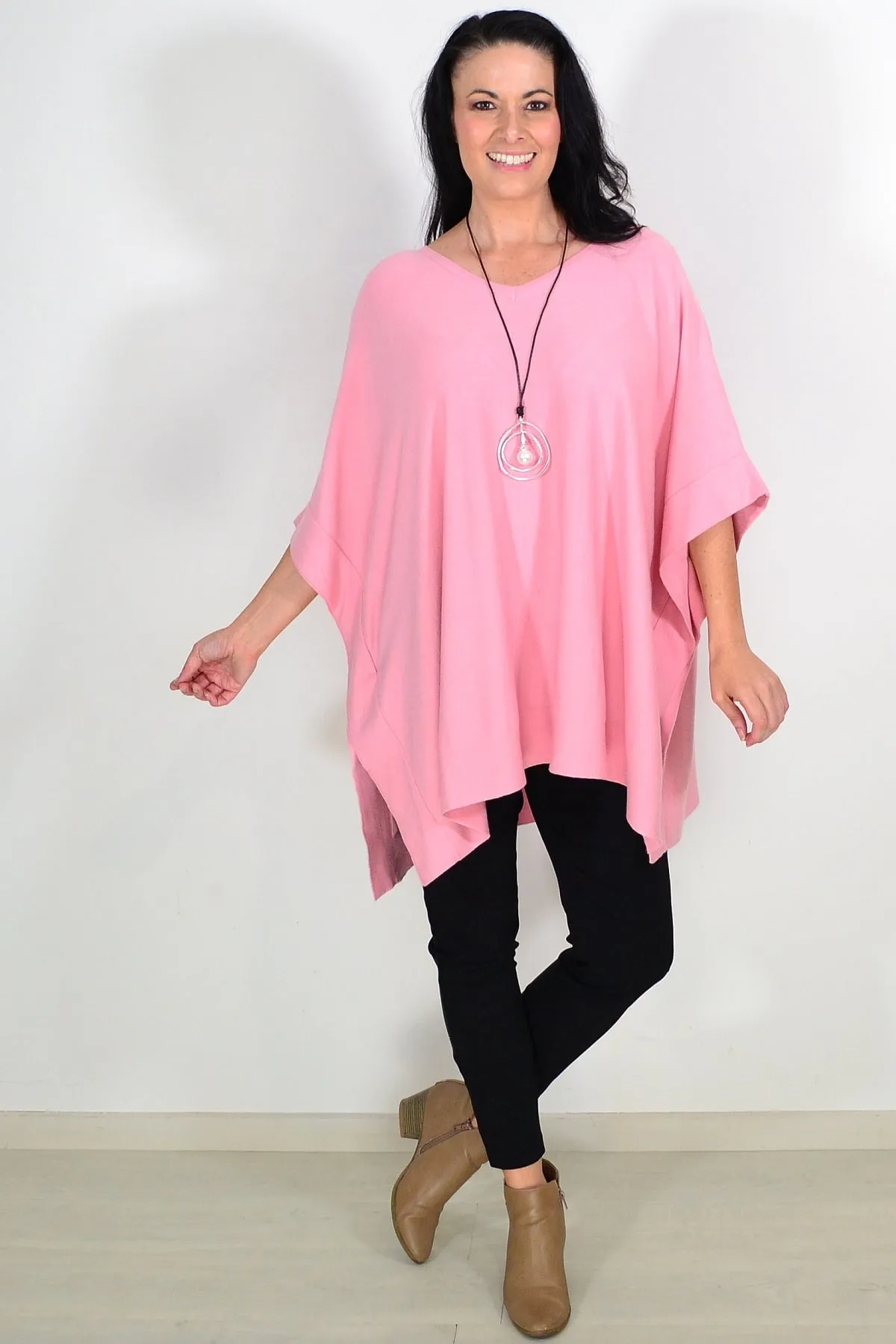 Baby Pink Wool Blend Tunic Poncho