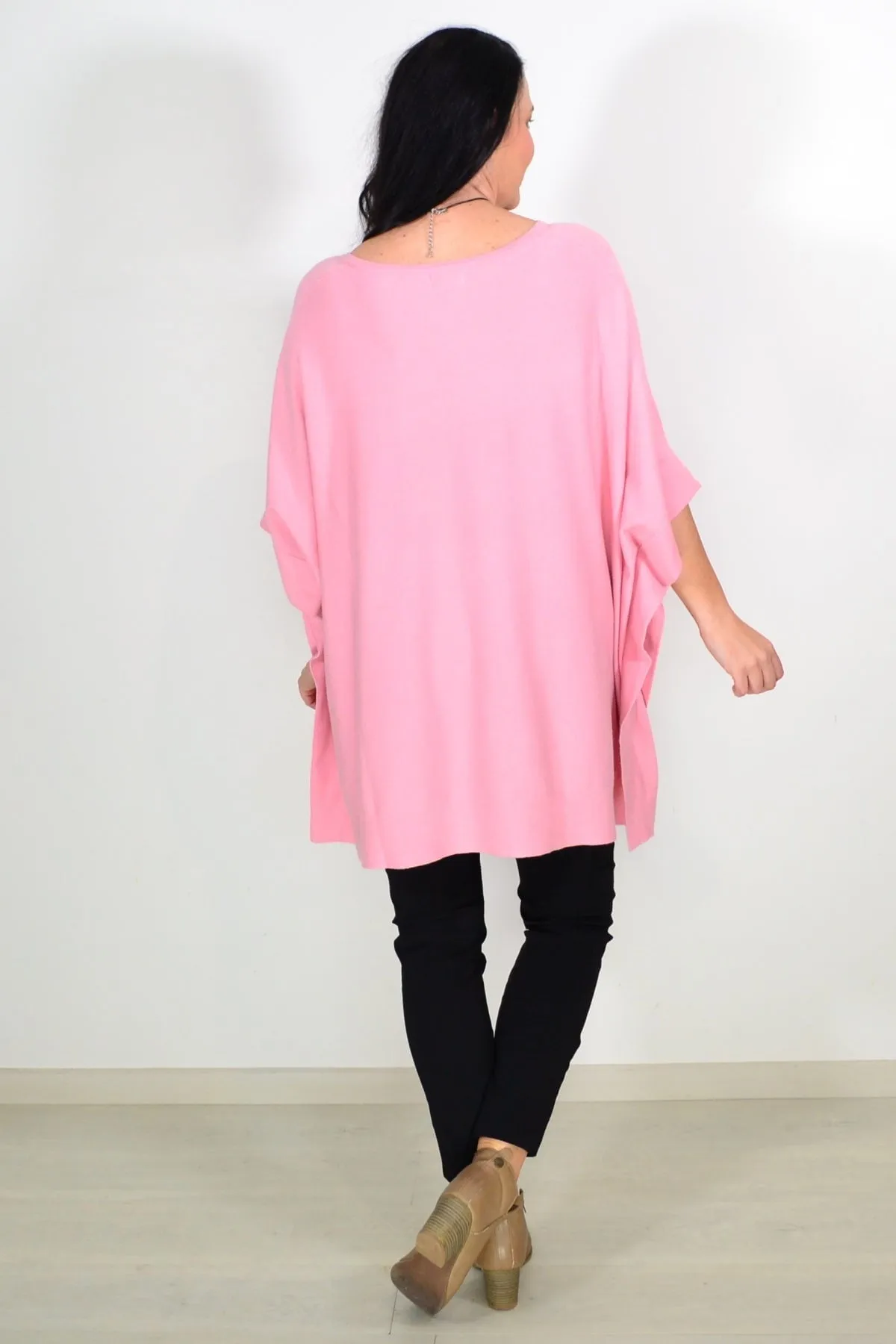 Baby Pink Wool Blend Tunic Poncho