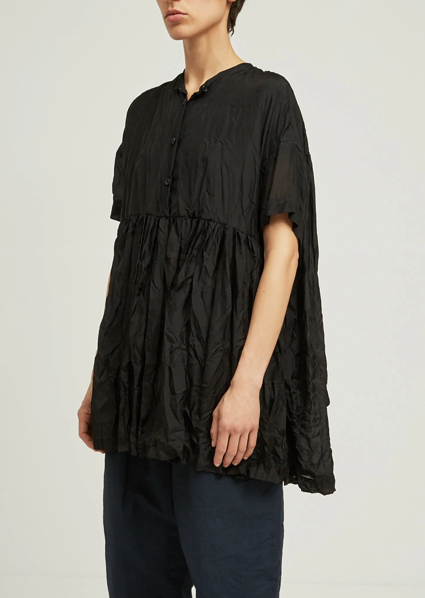 Bebe Silk Crinkle Pleated Shirt