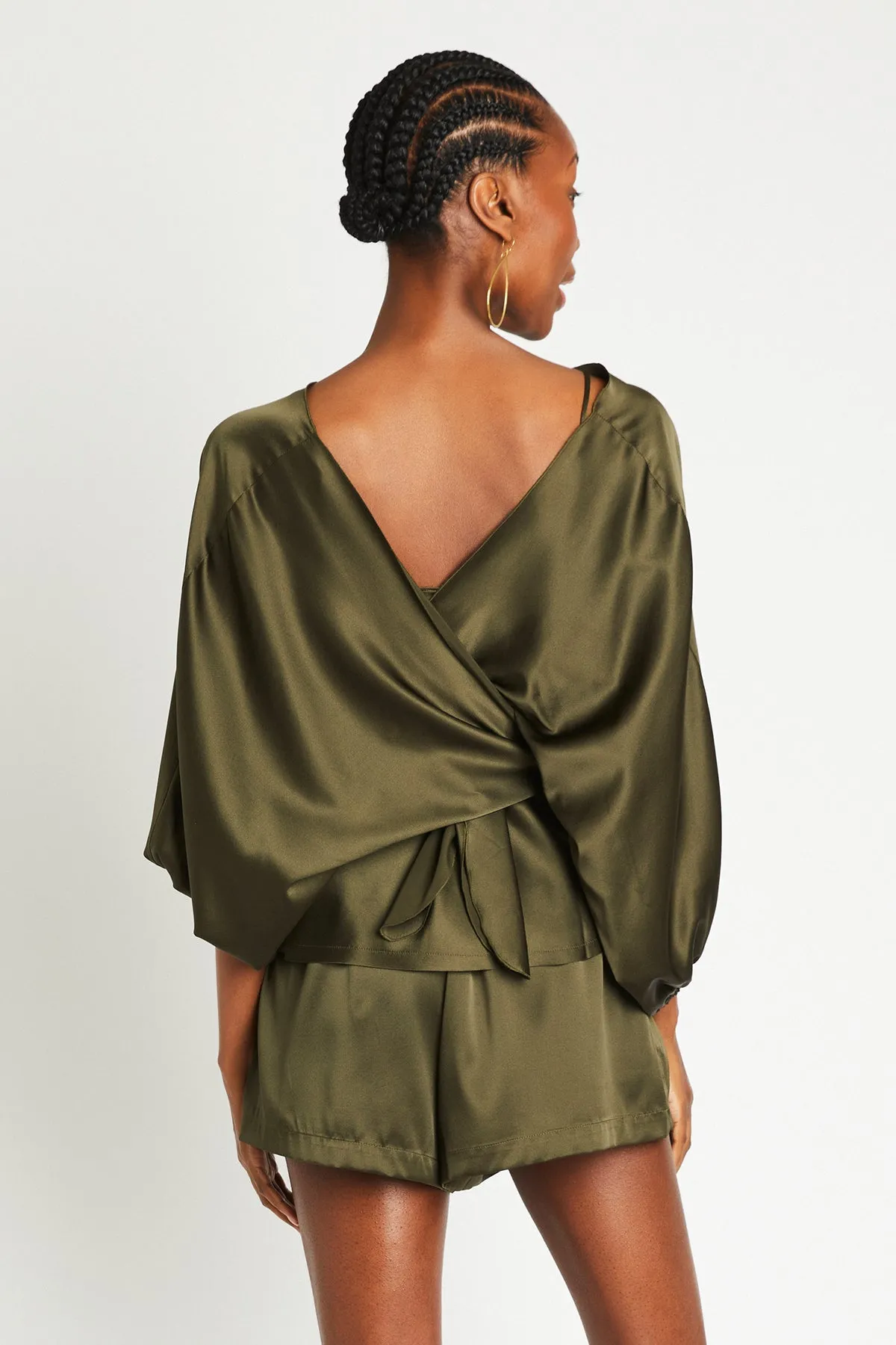   Beryll Ali Silk Wrap Top | Olive