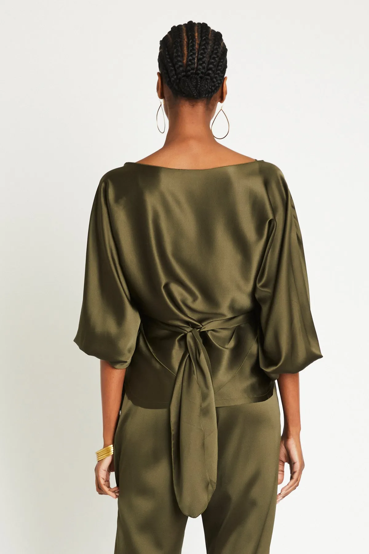   Beryll Ali Silk Wrap Top | Olive