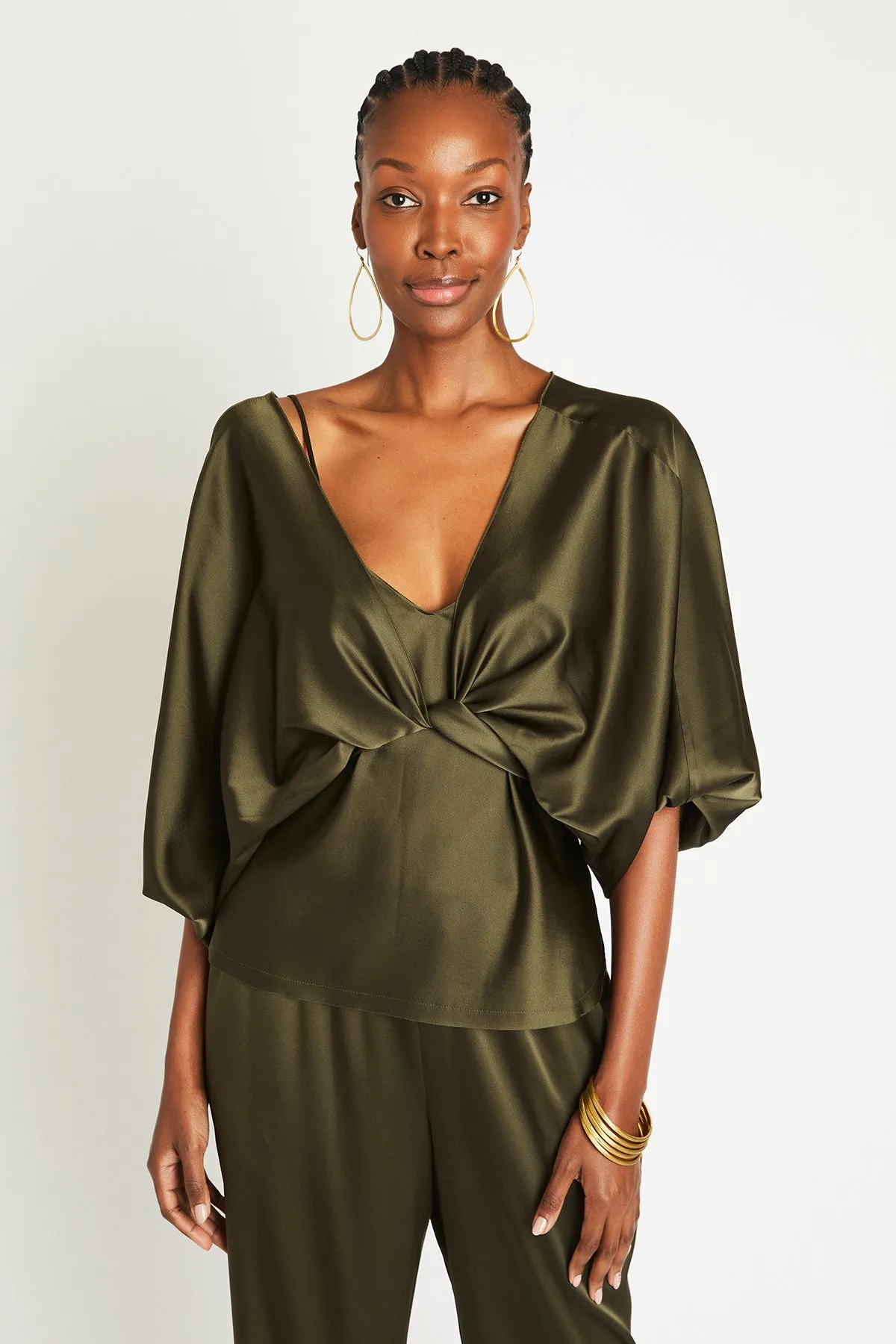   Beryll Ali Silk Wrap Top | Olive