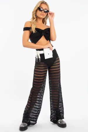 Black Crochet Bardot Top Trousers Co-ord - Ulla