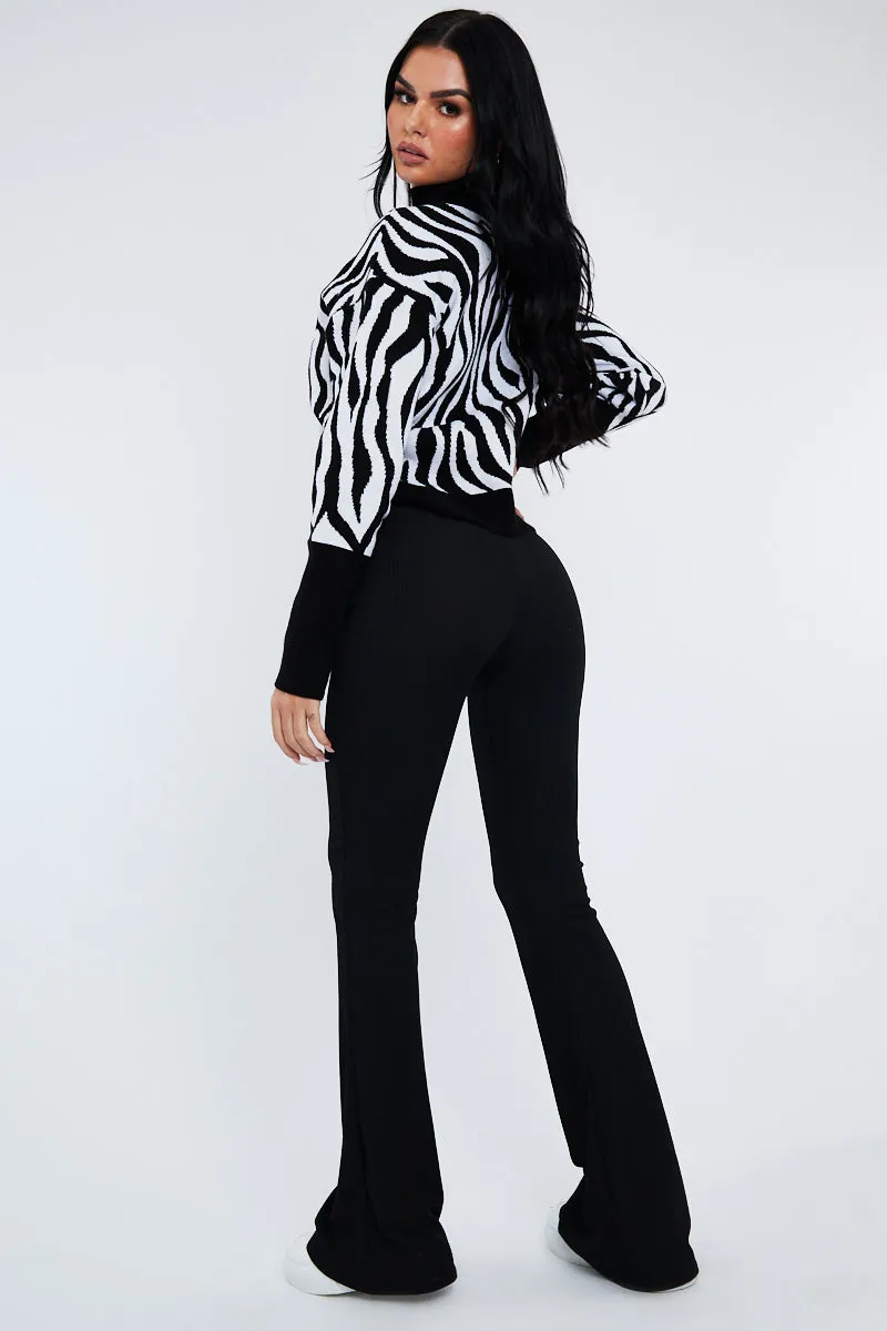 Black Ribbed Flare Trousers - Jori