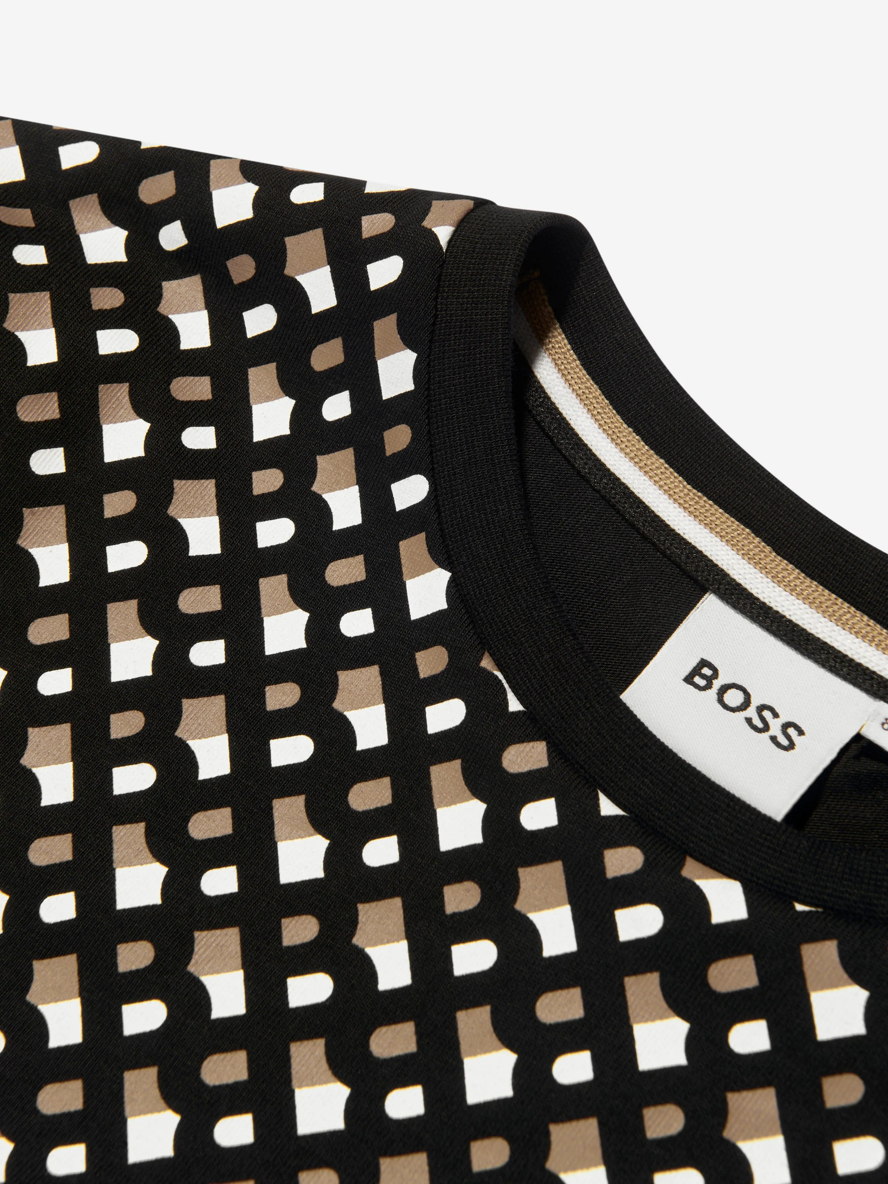 BOSS Boys Organic Cotton Monogram T-Shirt In Black