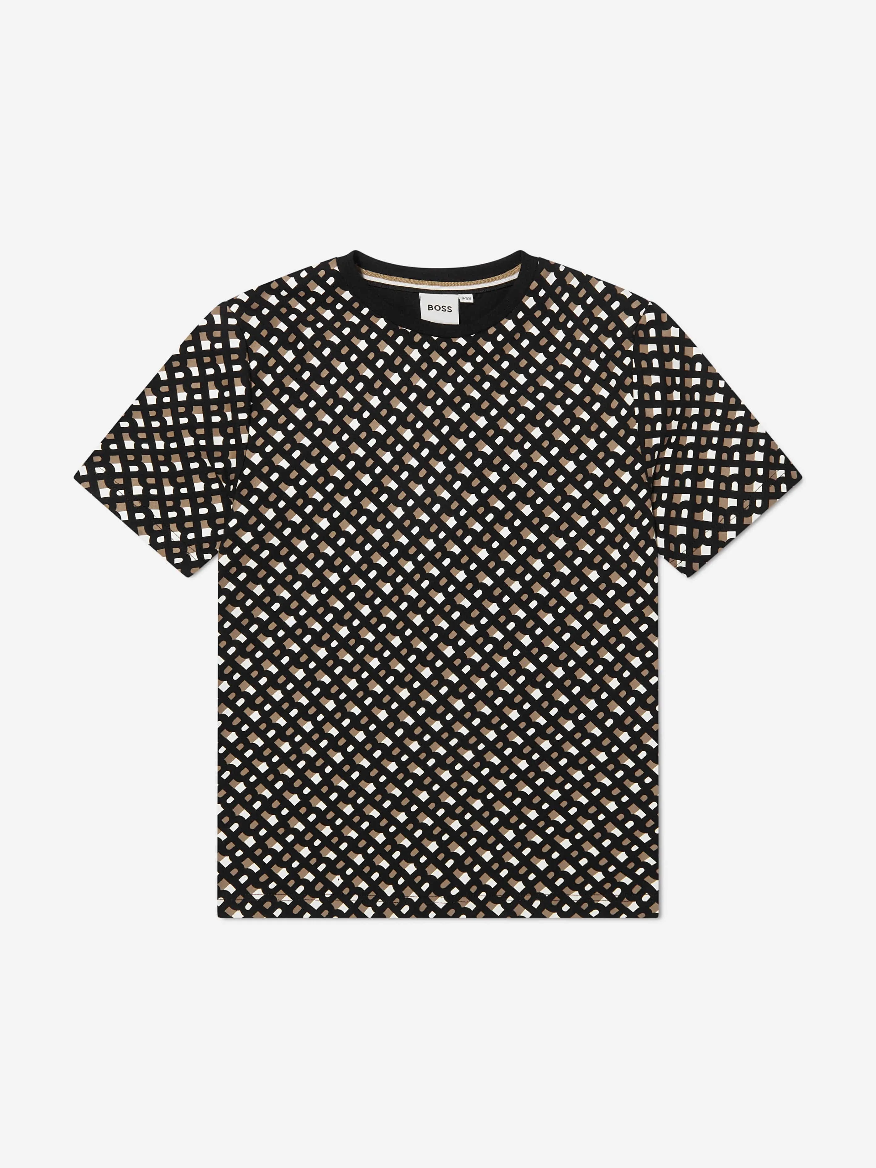 BOSS Boys Organic Cotton Monogram T-Shirt In Black