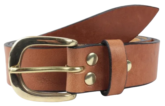 Brass Half Round Rectangle 1 1/4 Inch Leather Belt