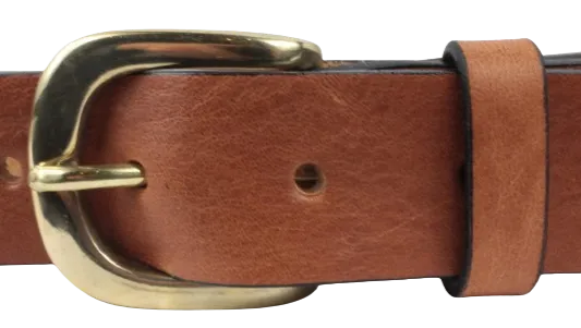 Brass Half Round Rectangle 1 1/4 Inch Leather Belt