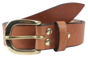 Brass Half Round Rectangle 1 1/4 Inch Leather Belt