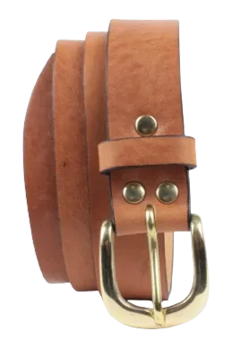 Brass Half Round Rectangle 1 1/4 Inch Leather Belt