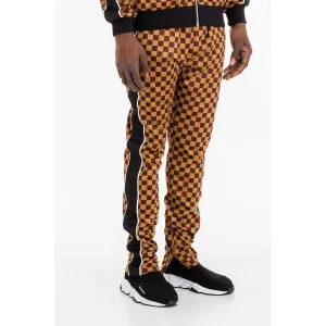 Brown Checkered Side Stripe Track Pants