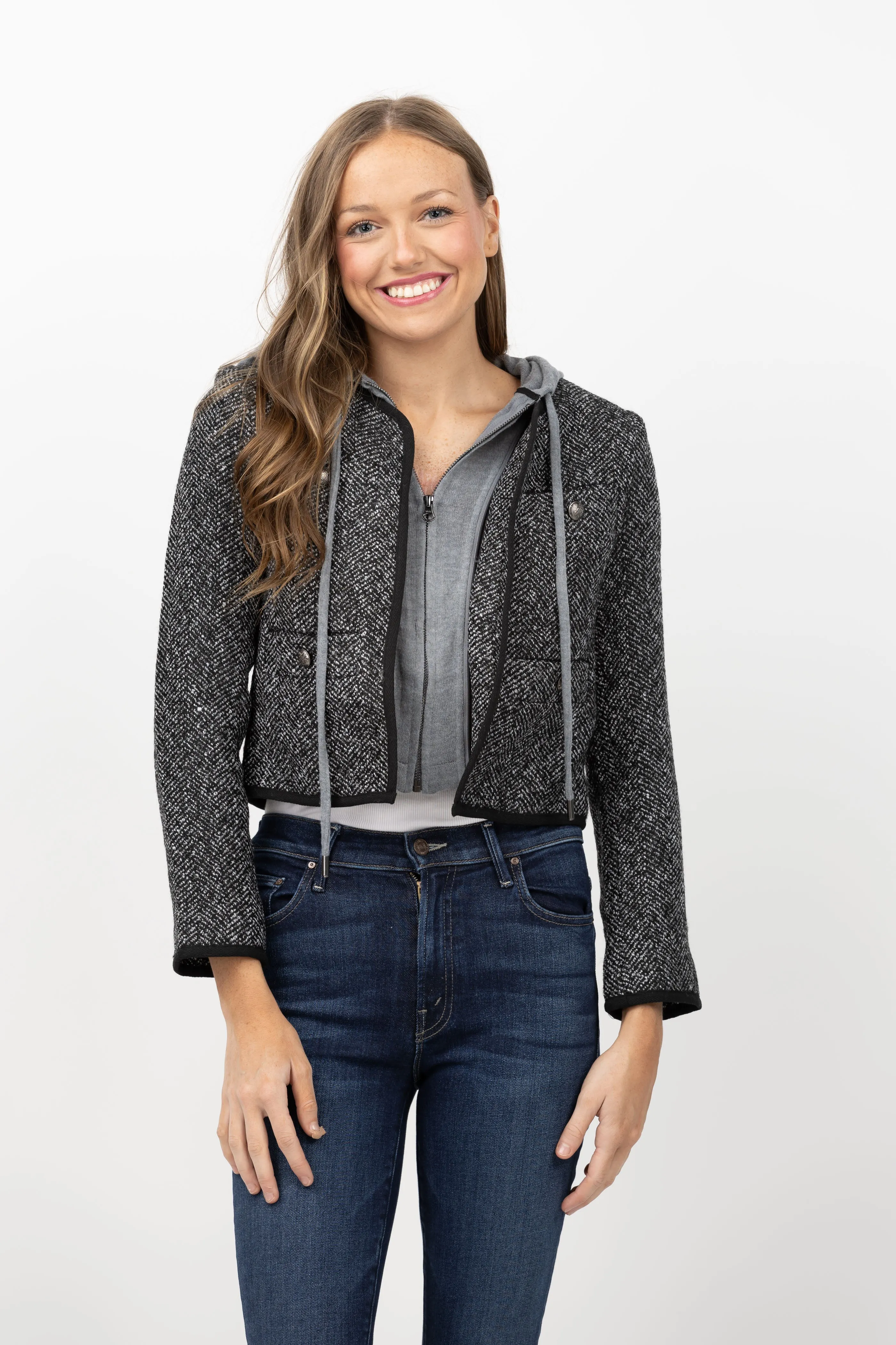 Central Park West Raya Tweed Dickie Jacket in Black/Grey