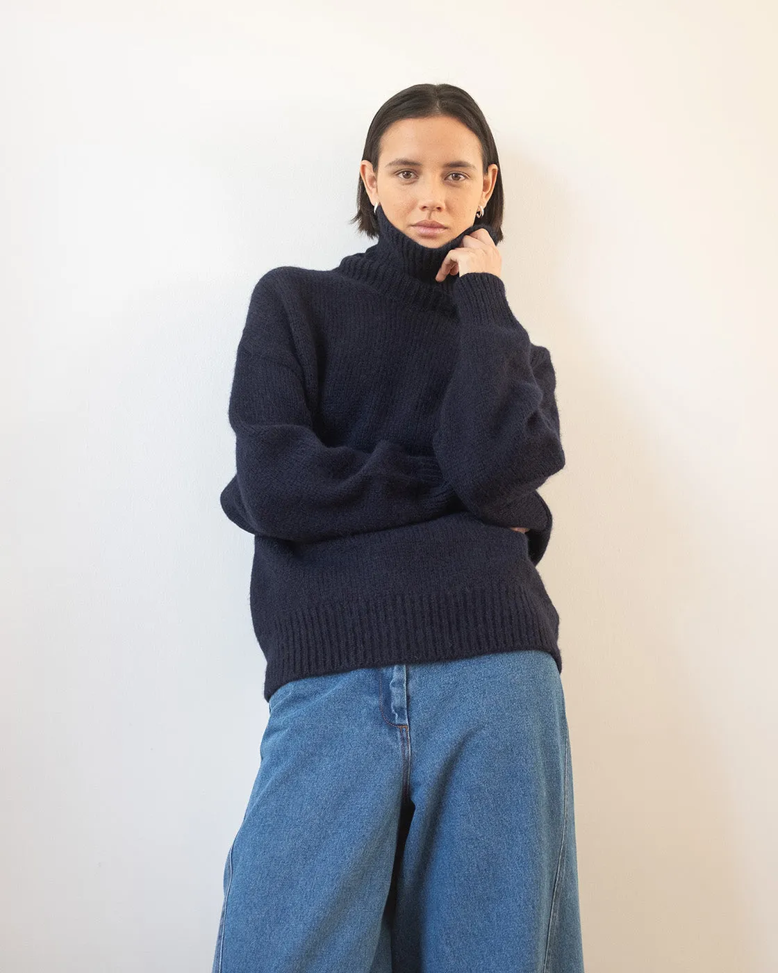 Claudia Sweater Chunky Alpaca Navy