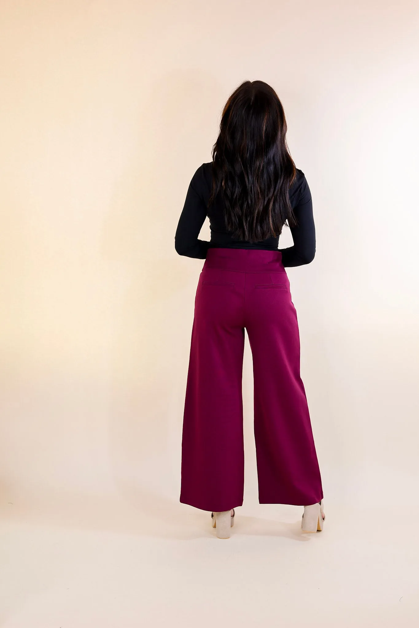 Confident Stride Cropped Wide Leg Pant in Wine Red