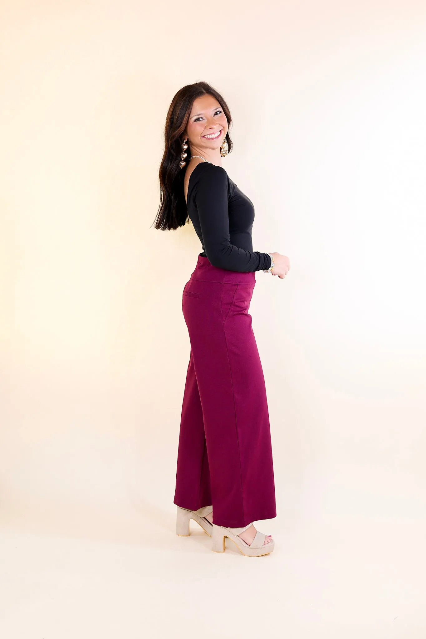 Confident Stride Cropped Wide Leg Pant in Wine Red