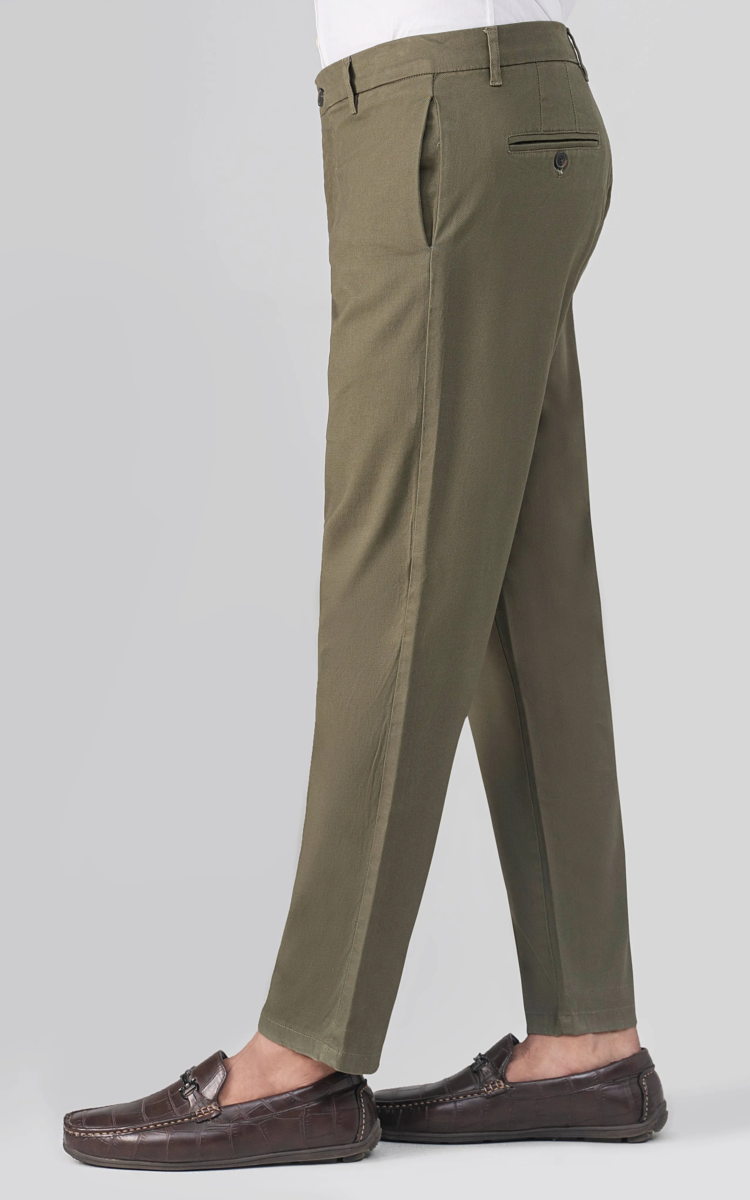 DOBBY LOOSE FIT CASUAL PANT OLIVE