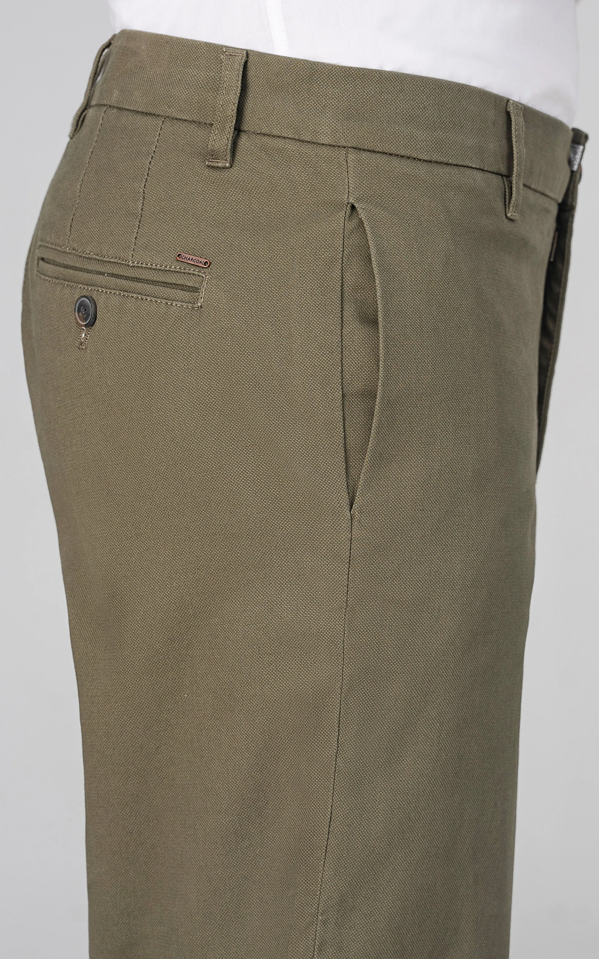 DOBBY LOOSE FIT CASUAL PANT OLIVE