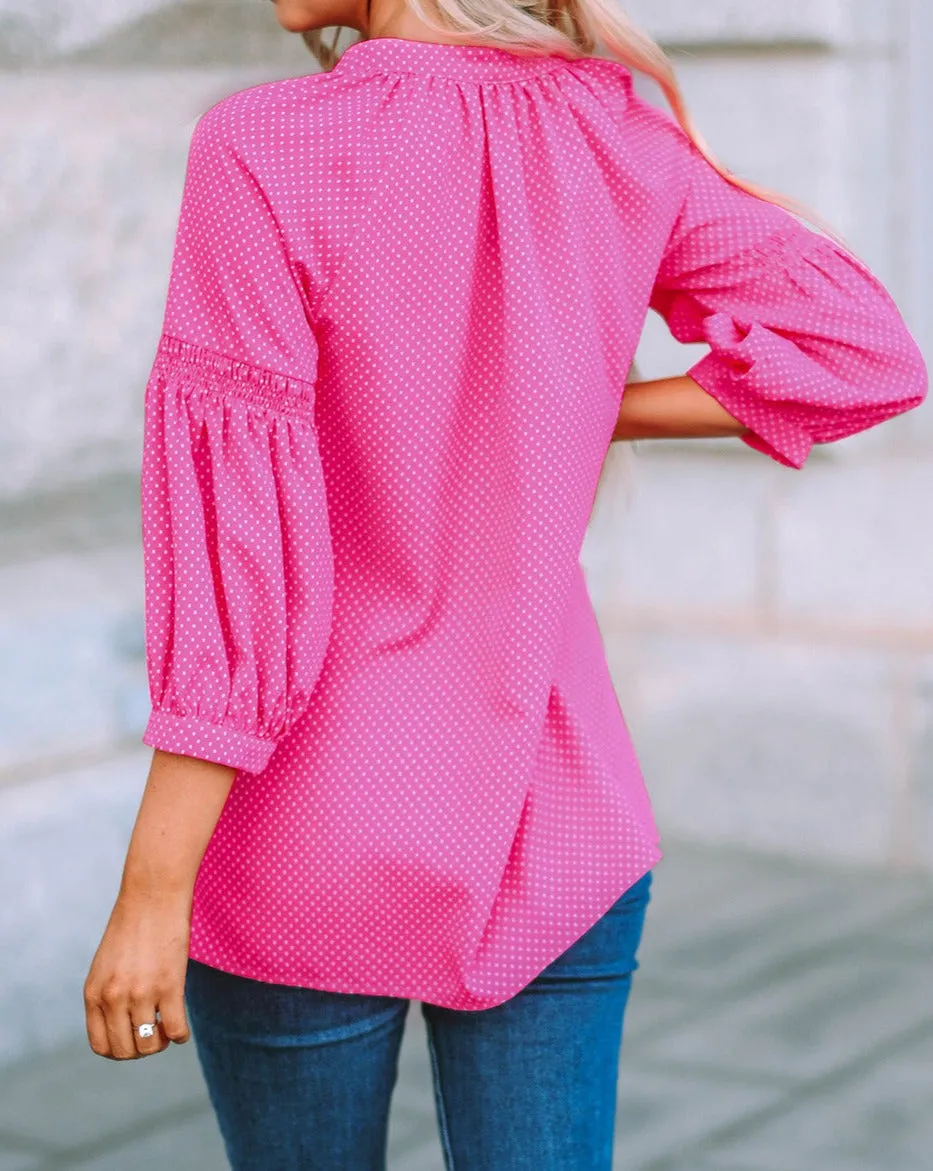 Dotted Buttoned 3/4 Sleeve Shirt