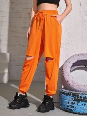 Drawstring Waist Cut Out Sweatpants