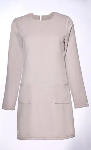 Effortless Elegance: Woollen Tunic with Front Pockets (Cream)