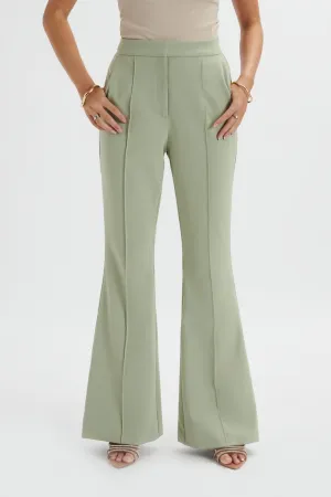 EMELIE Fit & Flare Trousers In Sage Green