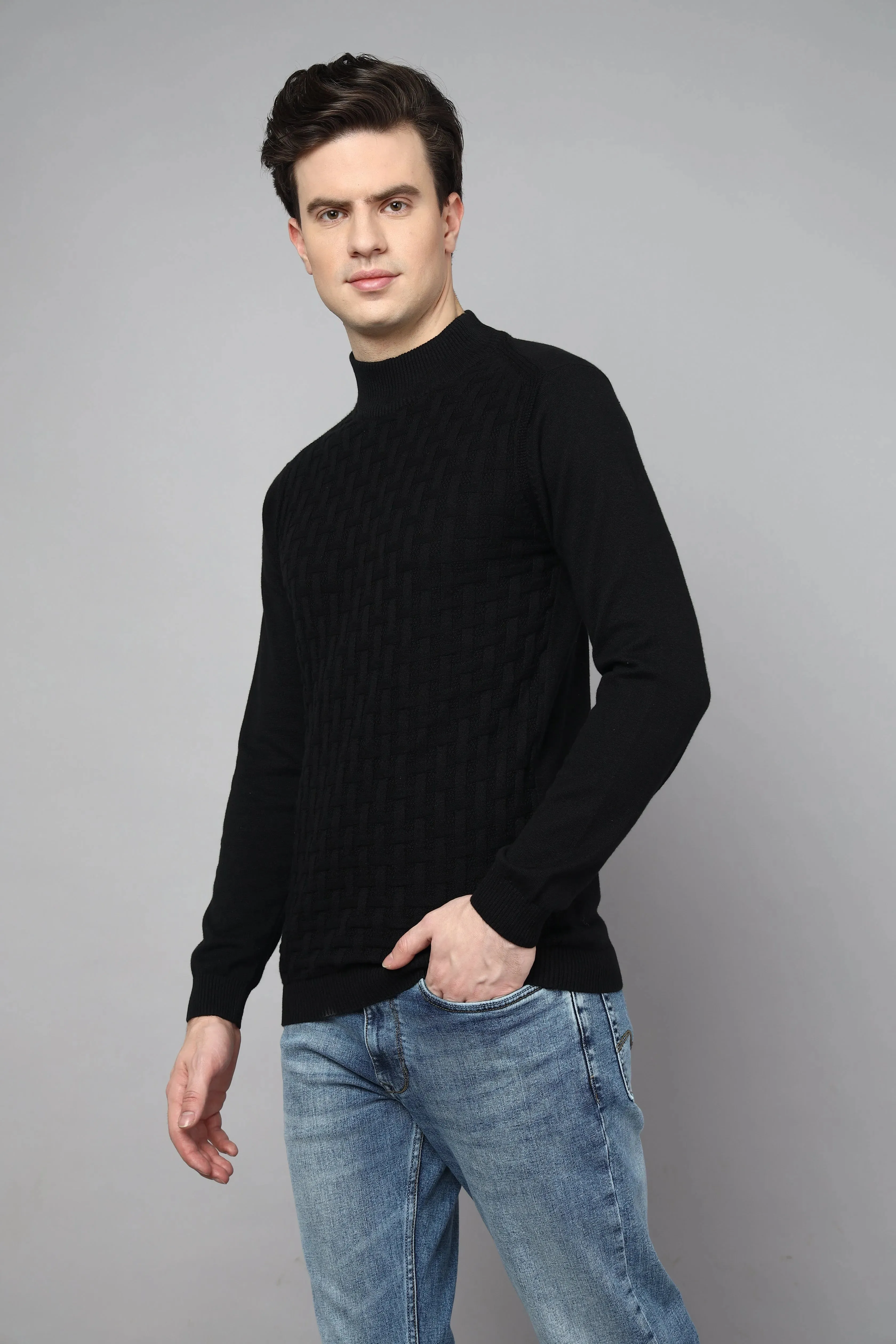 Enigma Black Fullsleeve Turtle Neck Knit Tshirt