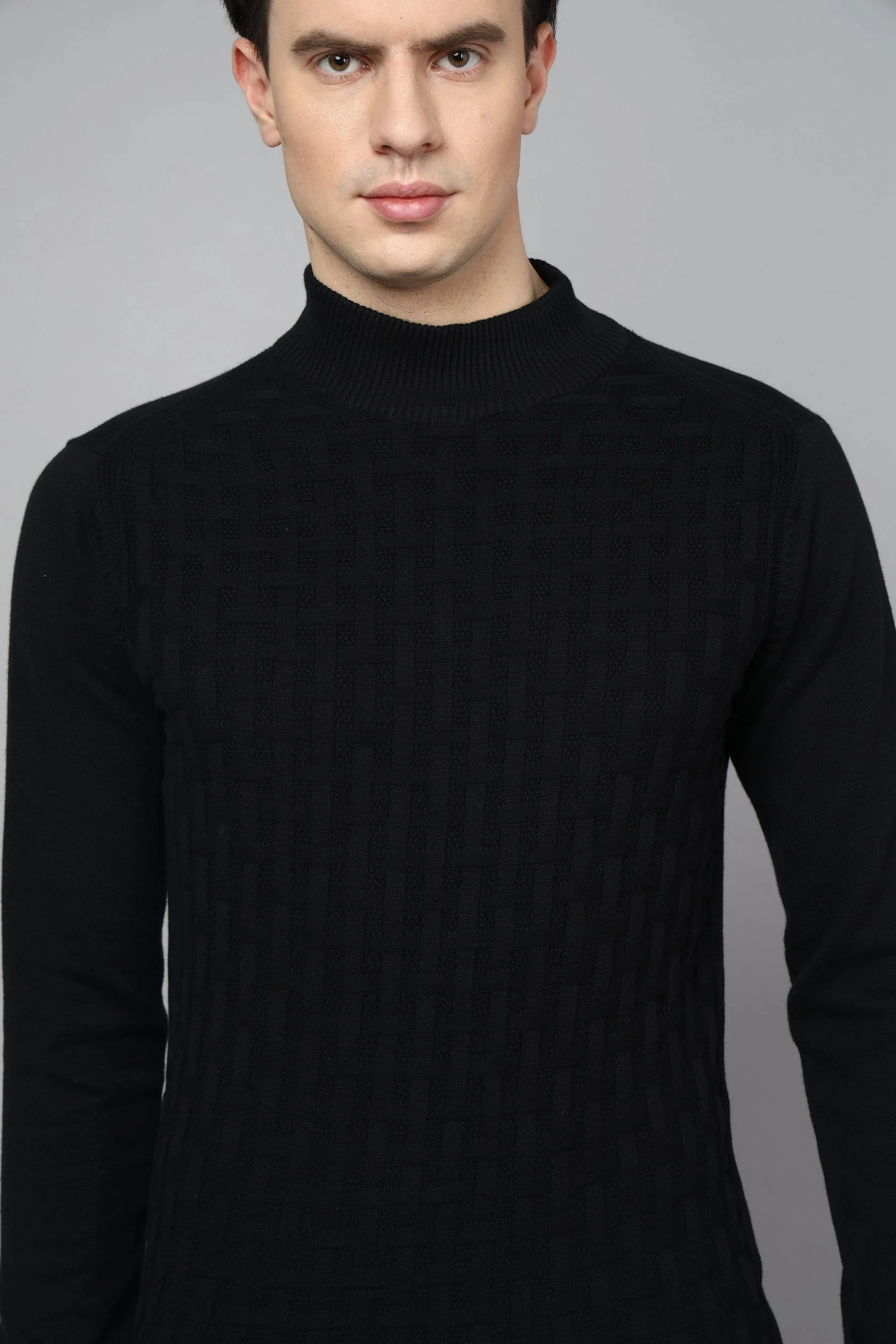 Enigma Black Fullsleeve Turtle Neck Knit Tshirt