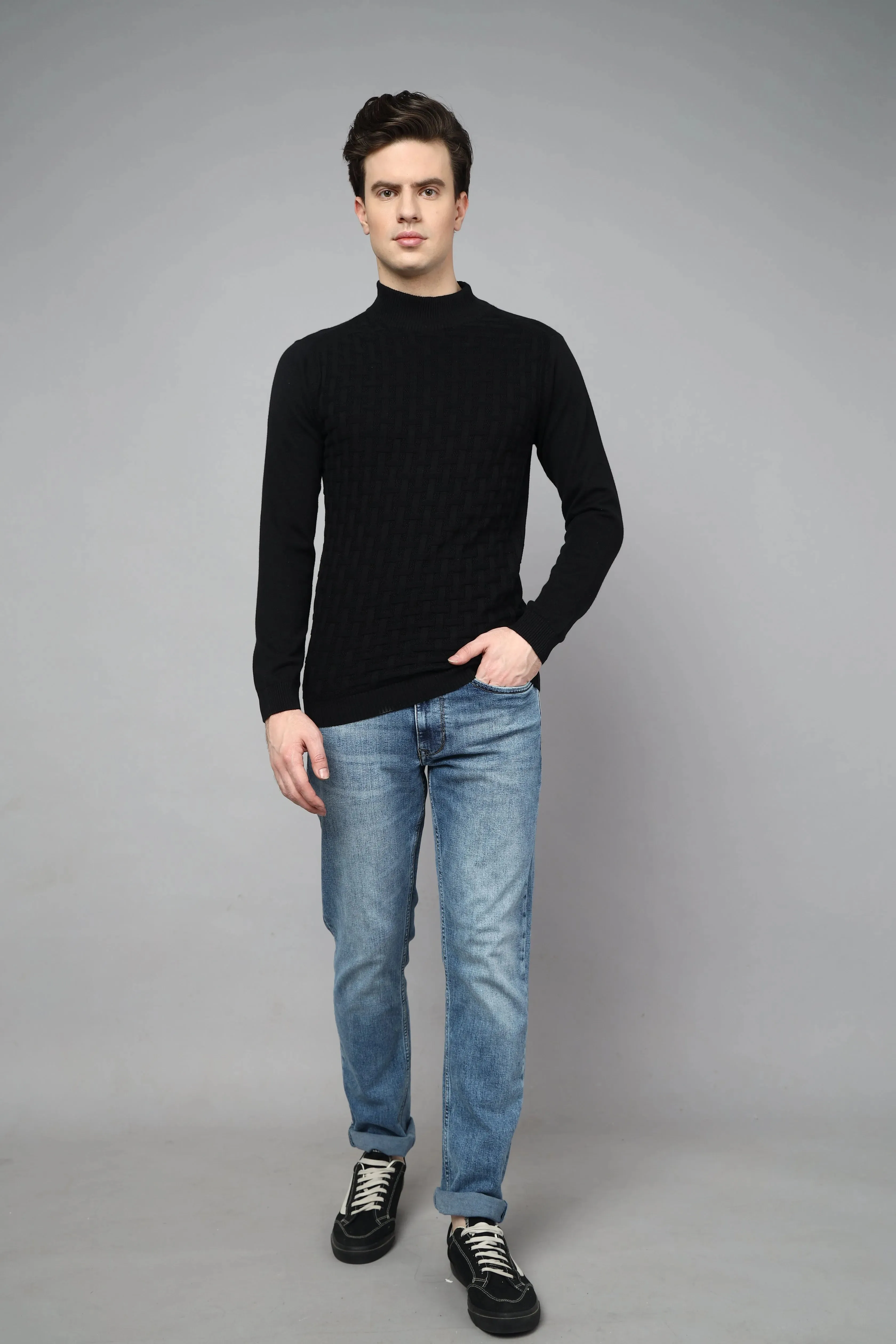 Enigma Black Fullsleeve Turtle Neck Knit Tshirt