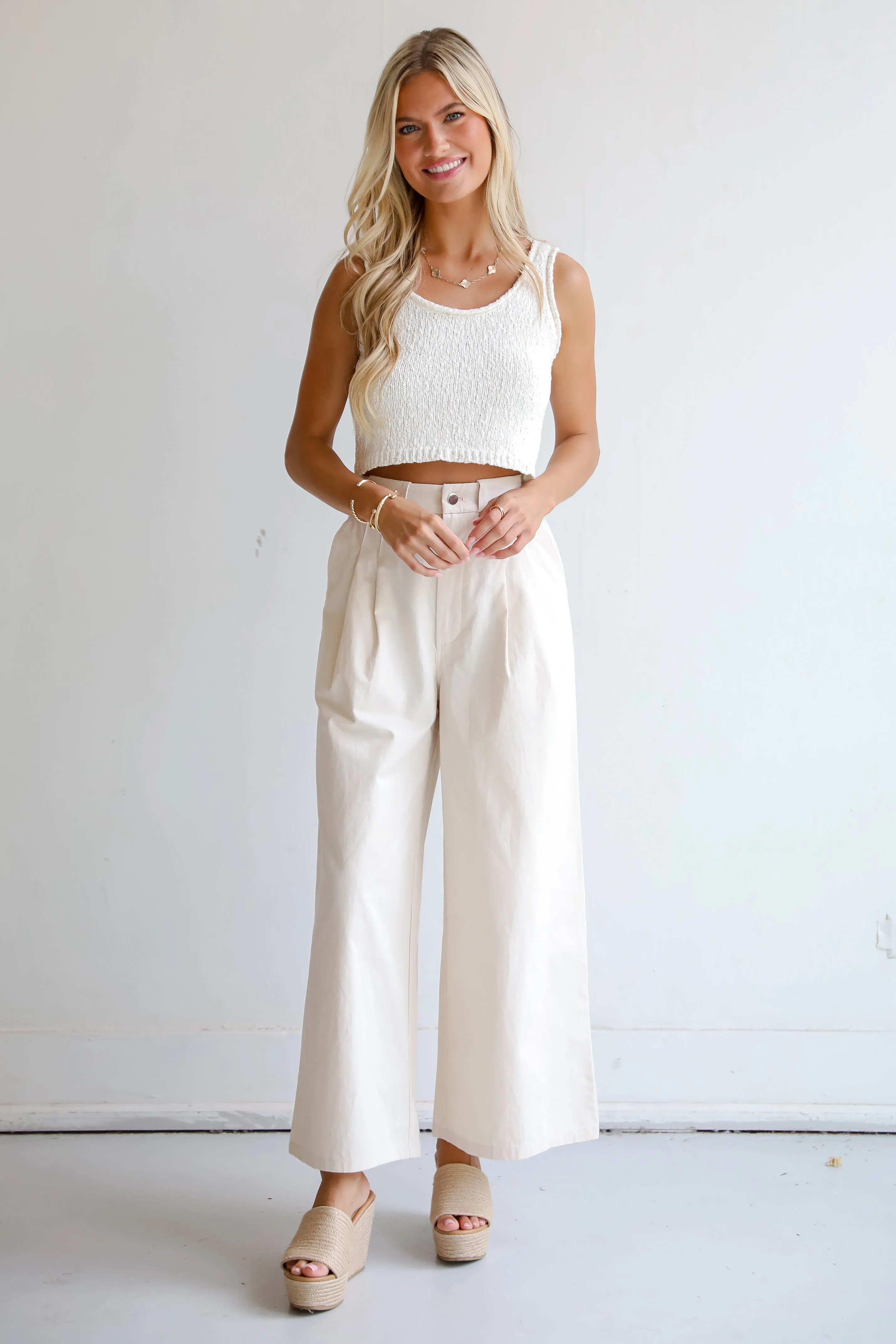 FINAL SALE - Girl Boss Cream Wide Leg Trouser Pants