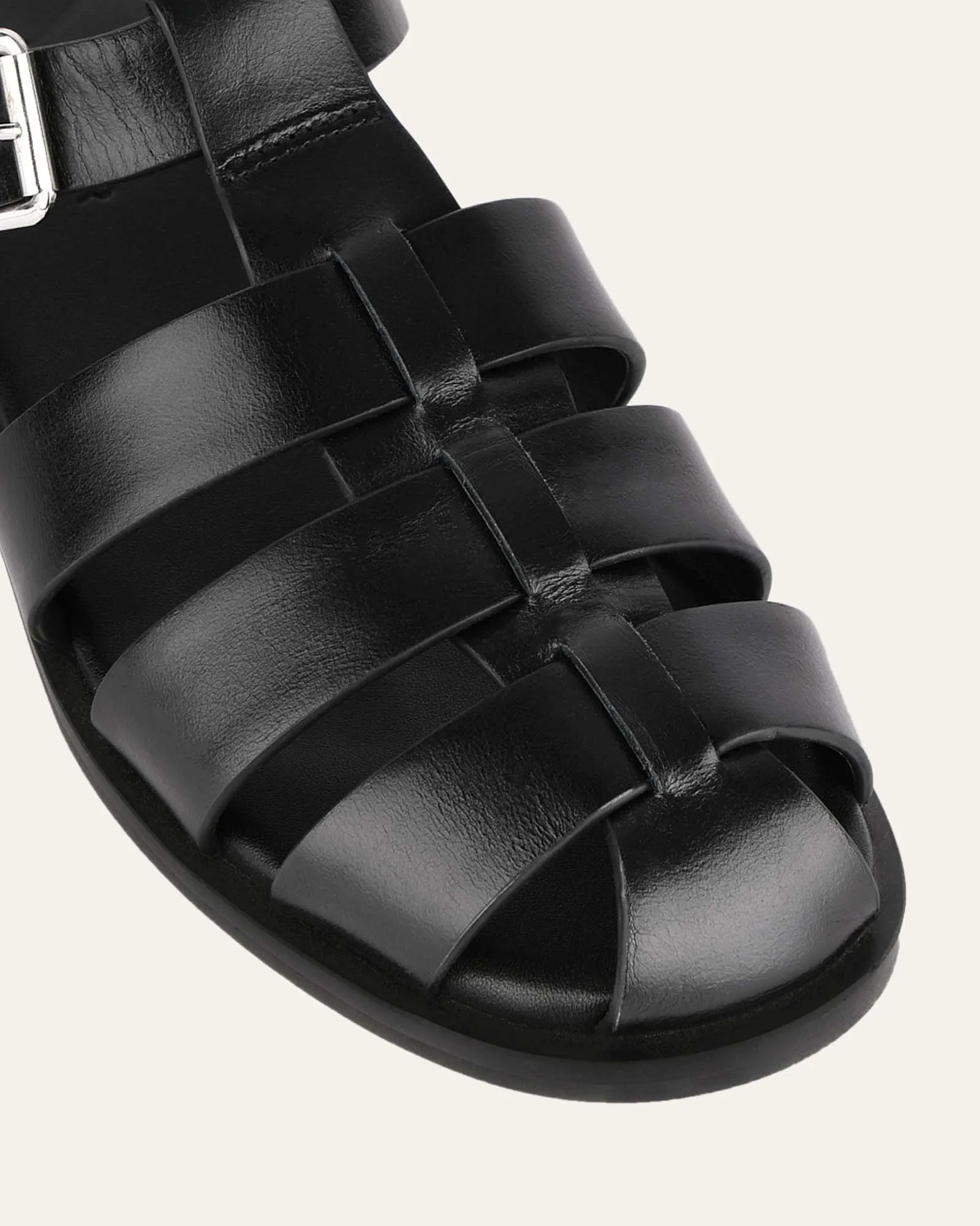 FINN FLAT SANDALS BLACK LEATHER