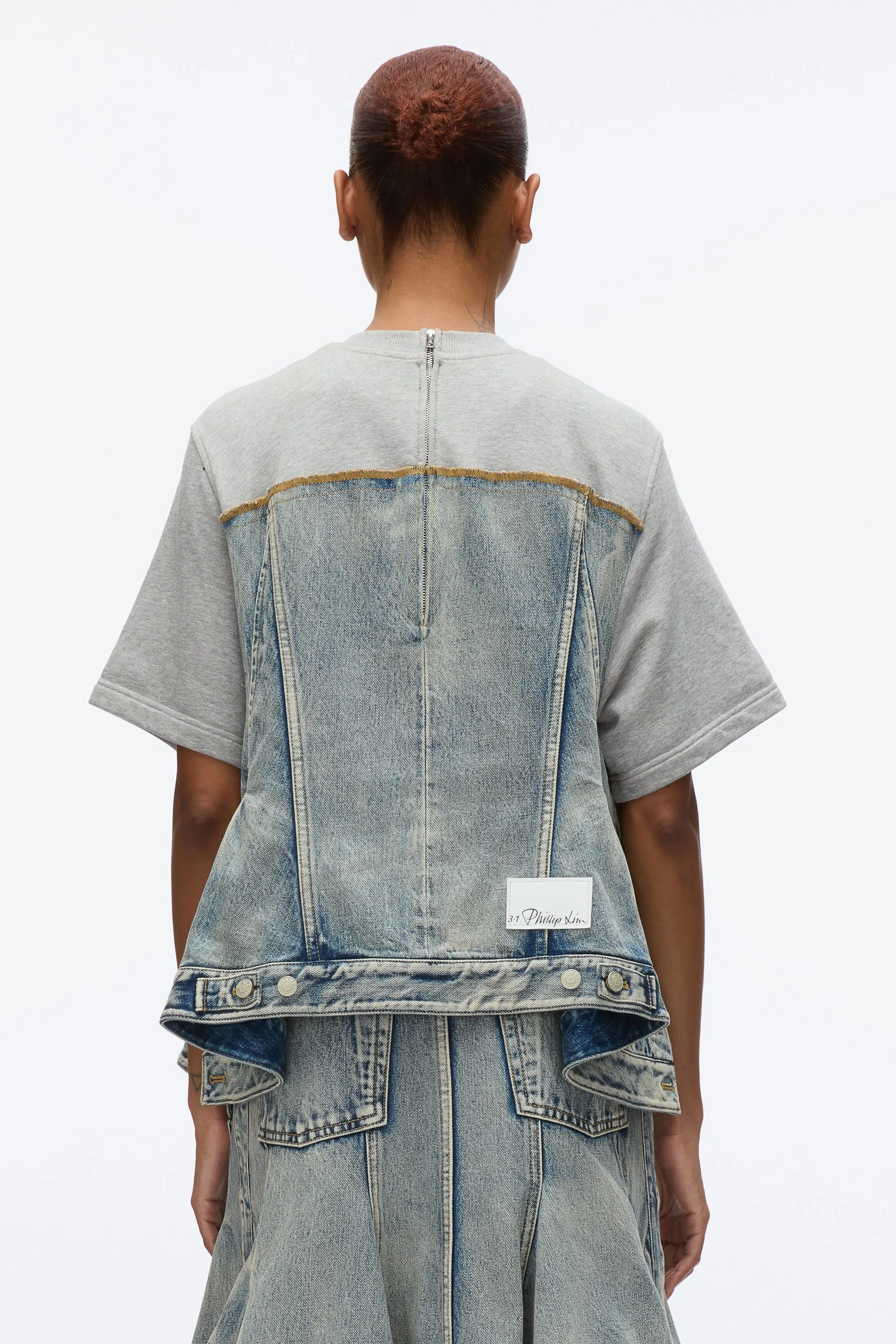 Flounce Hem Hybrid Denim Top