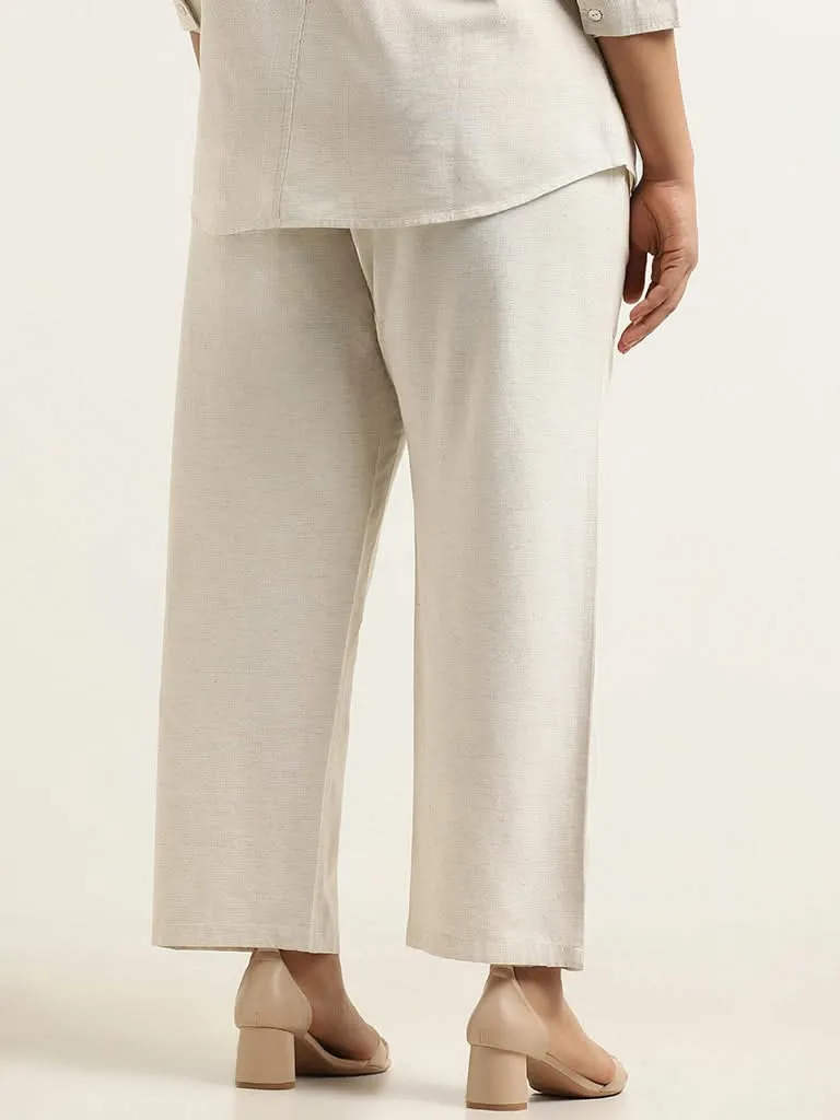 Gia Beige Solid Cotton Pants