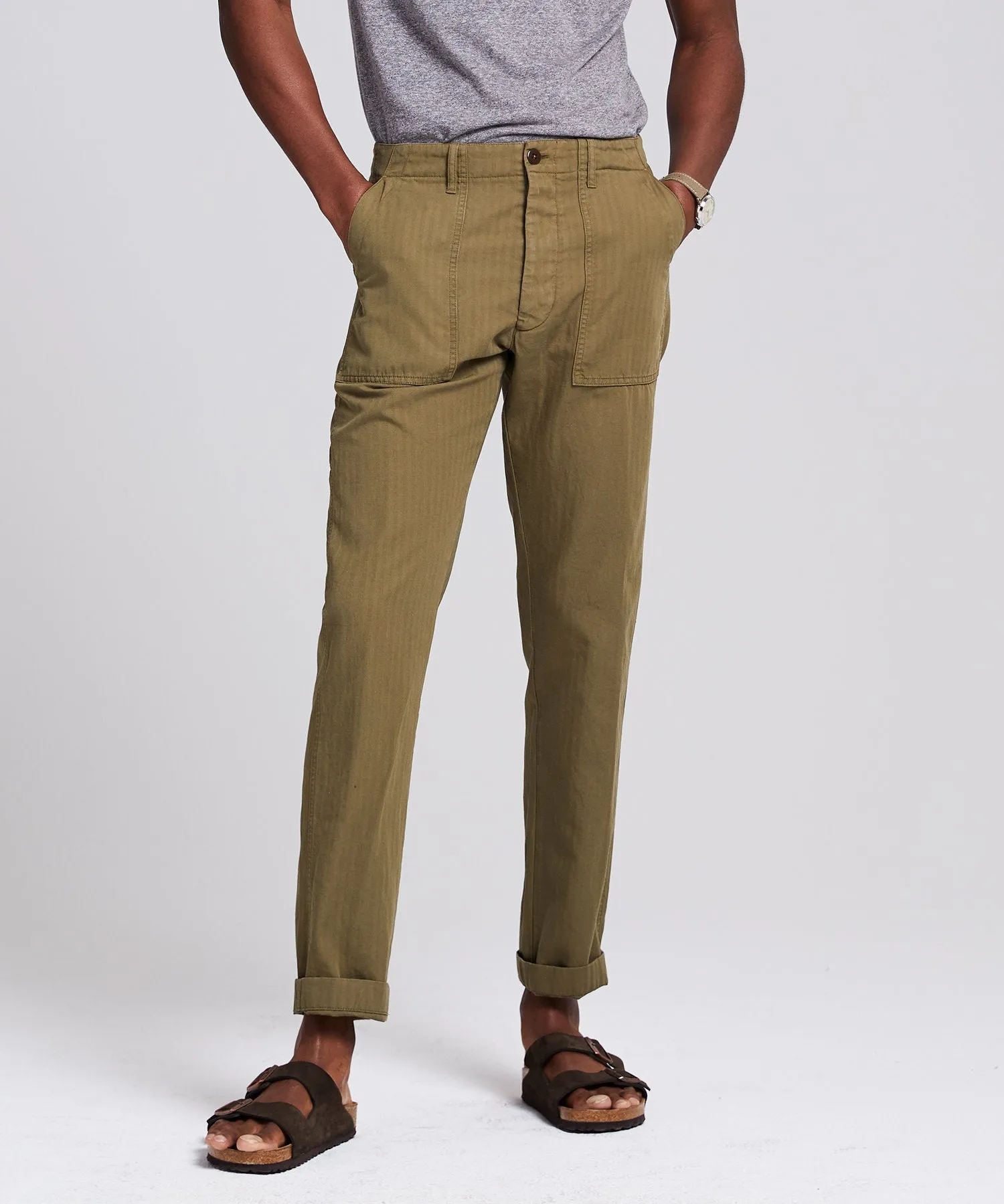 Herringbone Camp Pant in Olive