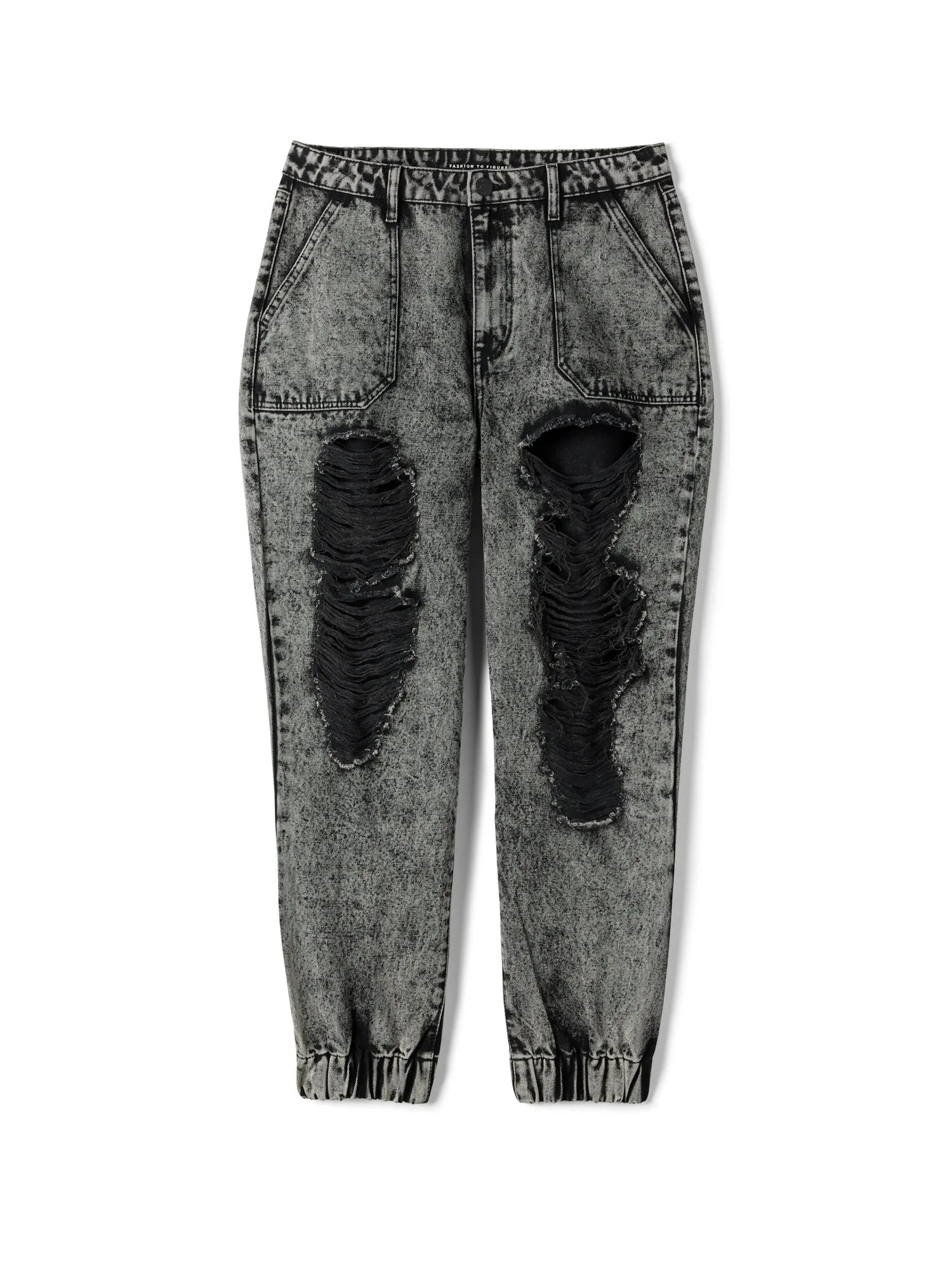 High Rise Acid Wash Destructed Denim Joggers