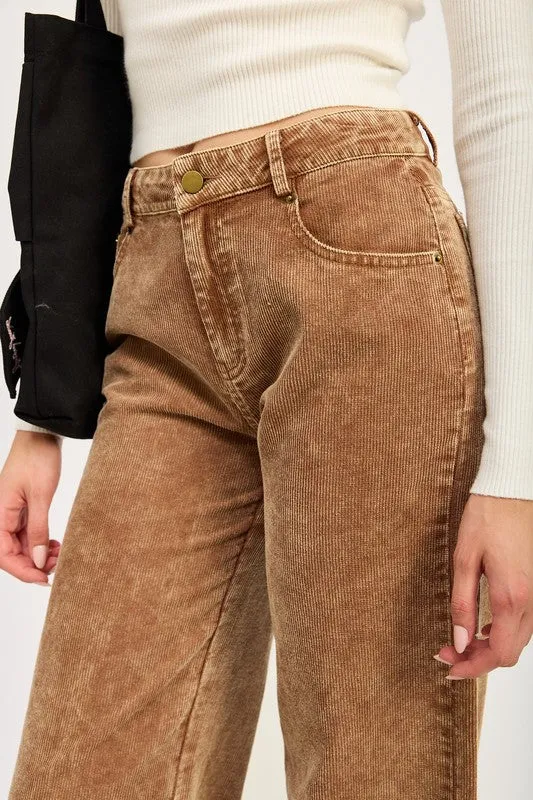 Hot Girl Distressed Corduroy Pants In Camel