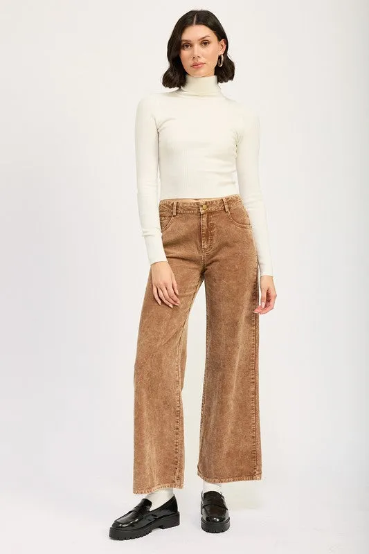 Hot Girl Distressed Corduroy Pants In Camel