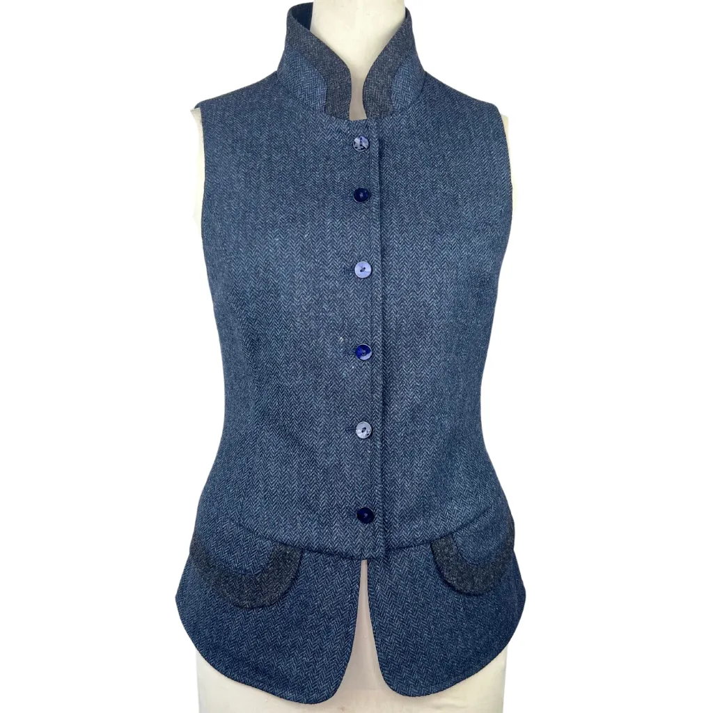 India Ladies Tweed Waistcoat - Indigo Herringbone Merino