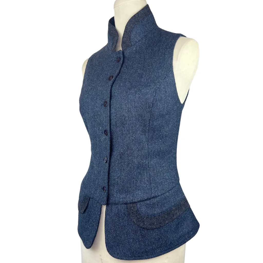 India Ladies Tweed Waistcoat - Indigo Herringbone Merino