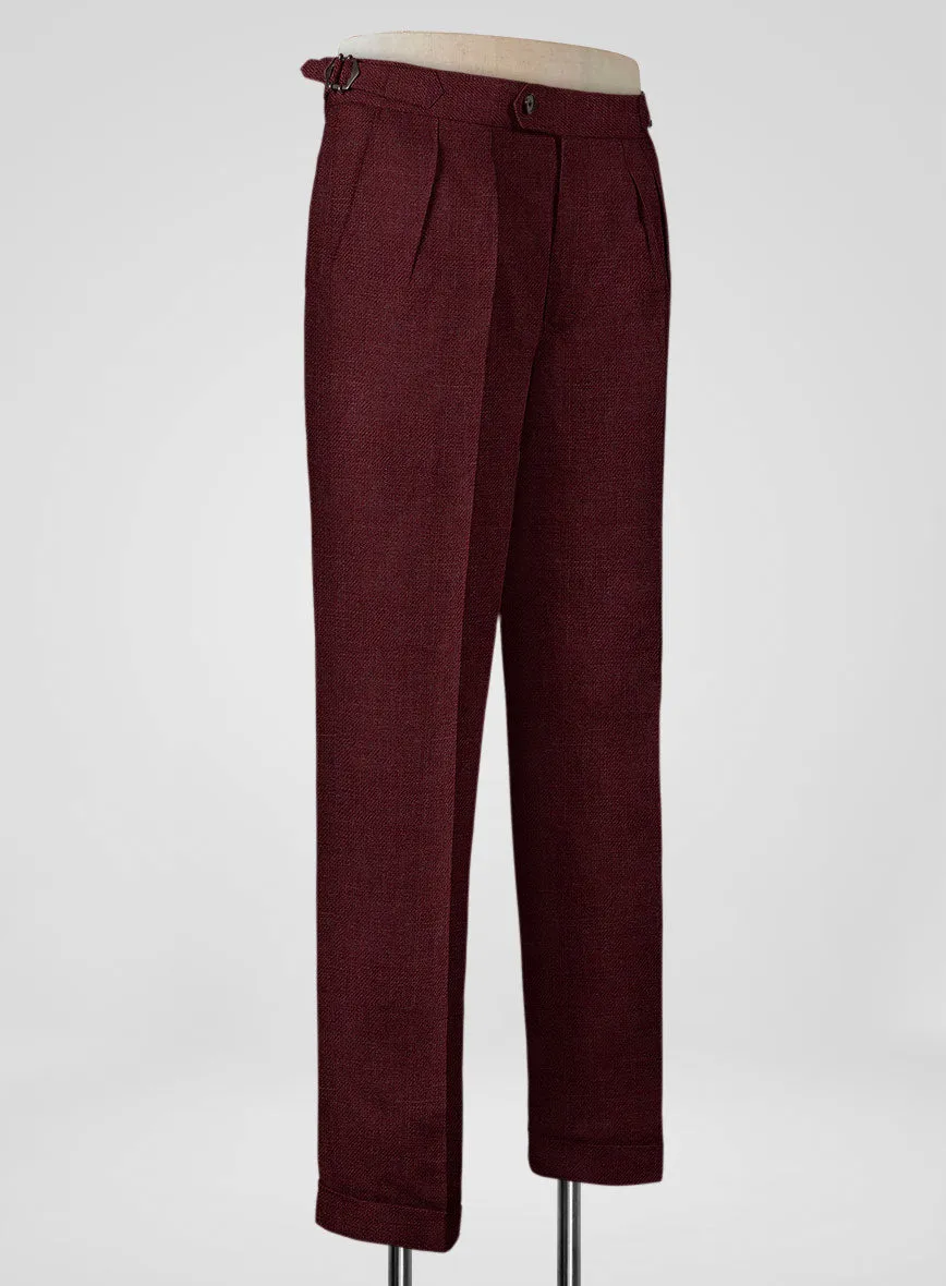 Italian Prato Maroon Linen Highland Trousers