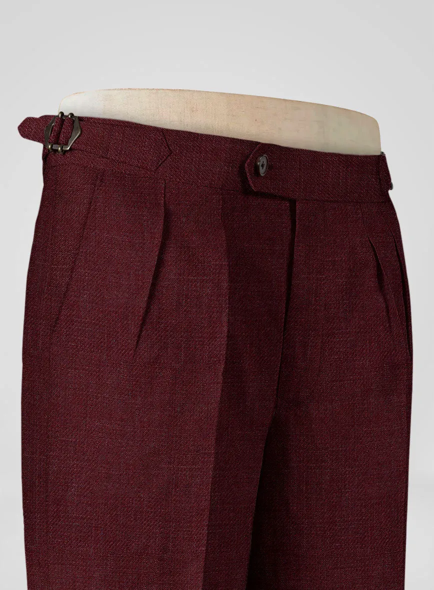 Italian Prato Maroon Linen Highland Trousers