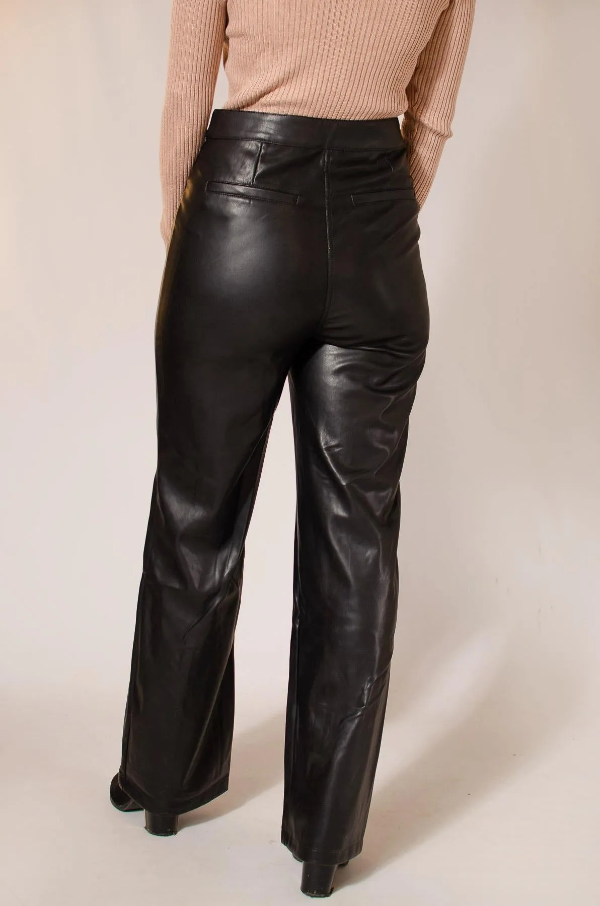 Leather Look Wide Leg Trousers