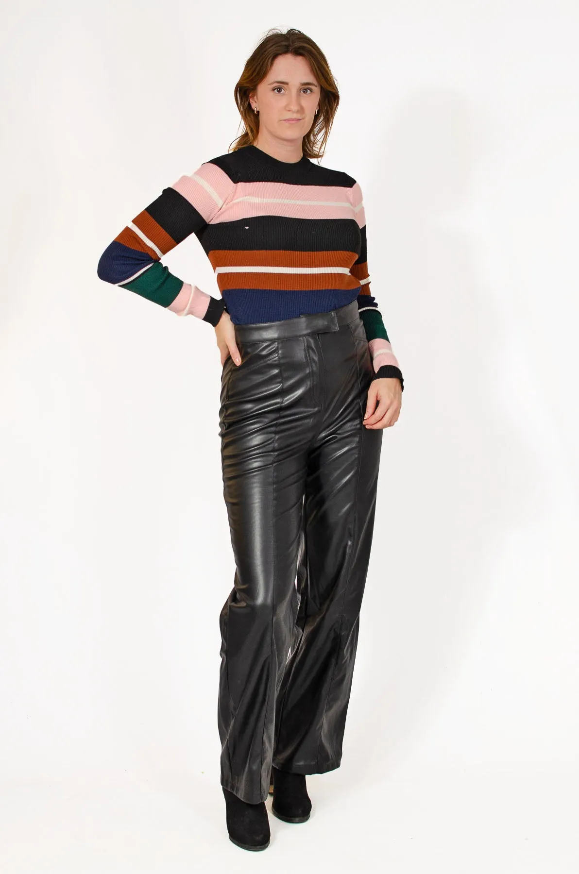 Leather Look Wide Leg Trousers