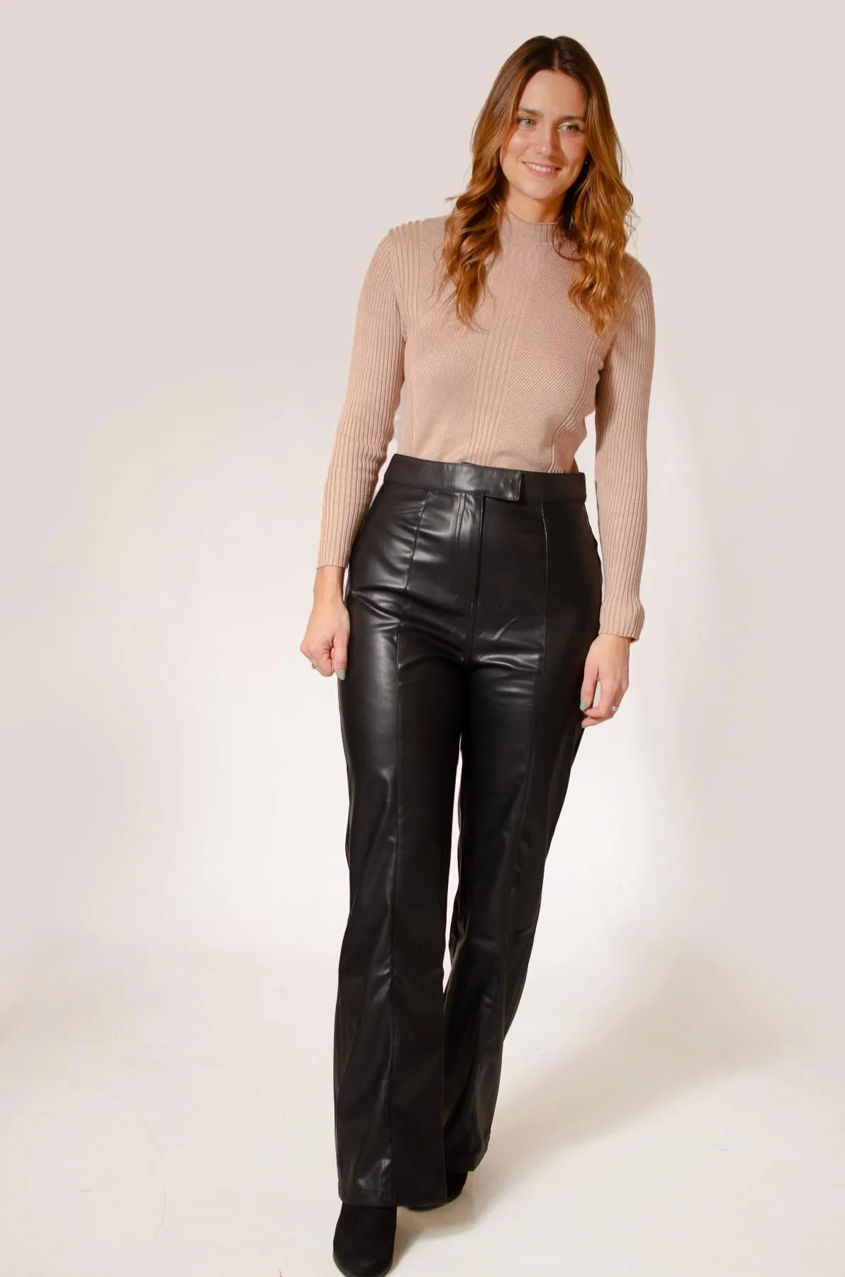 Leather Look Wide Leg Trousers