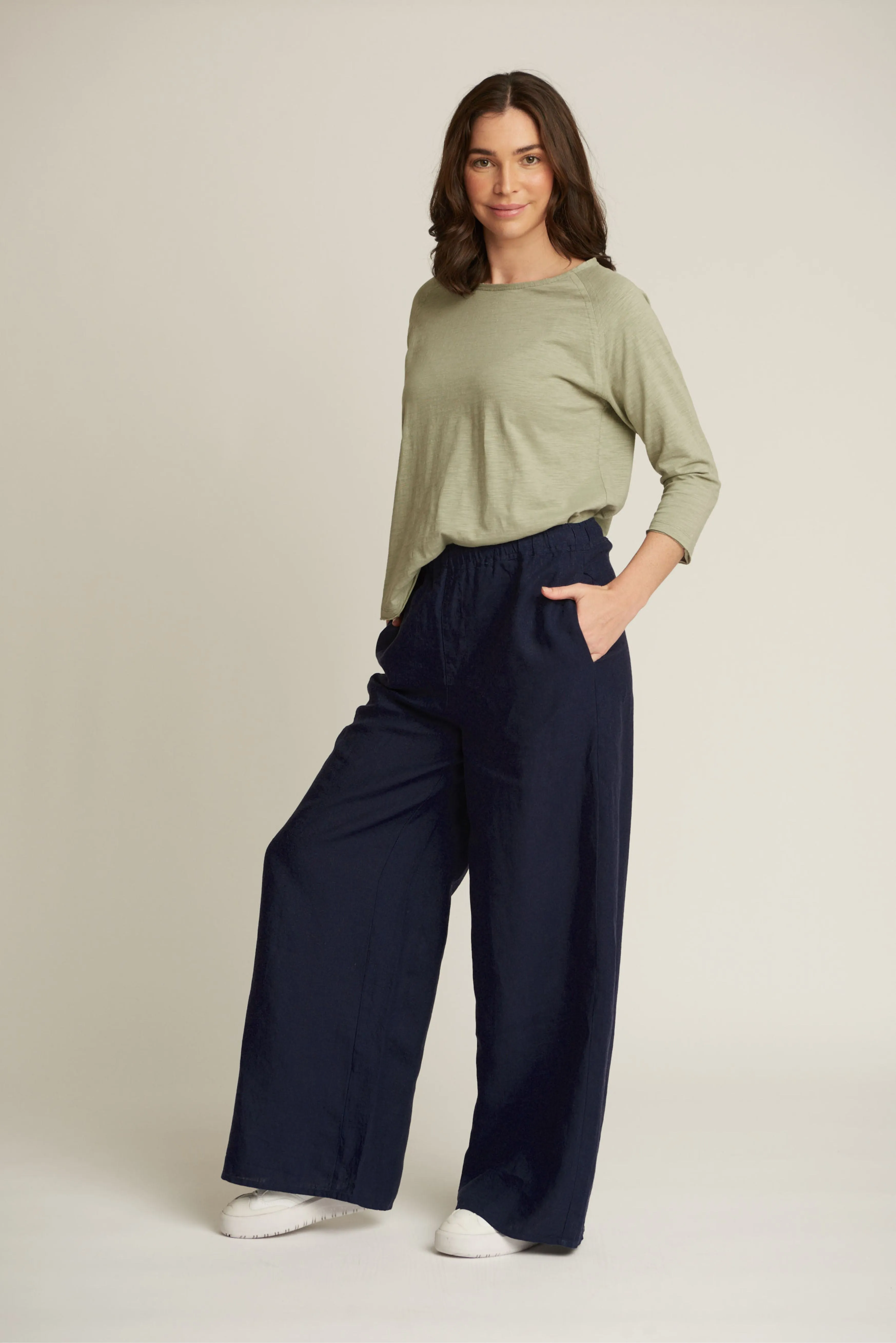 Linen Wide Leg Classic Pant Navy