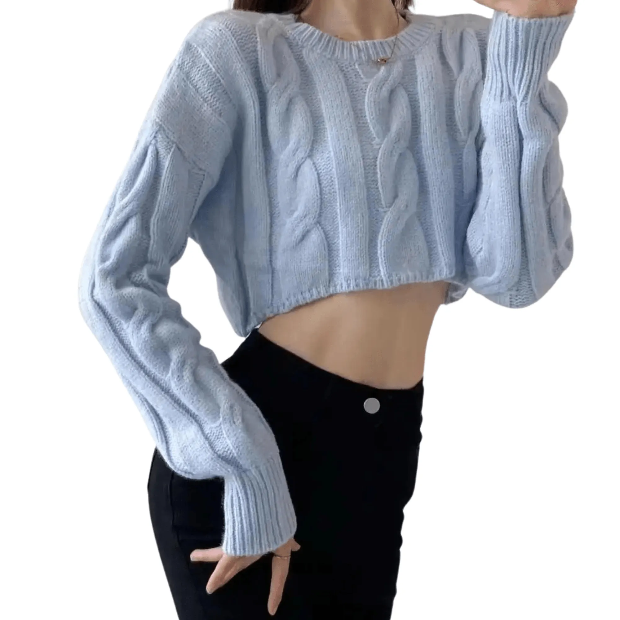 Long Sleeve Top Women's Fashion Cropped Sweater Preppy Pullover Short Sweater